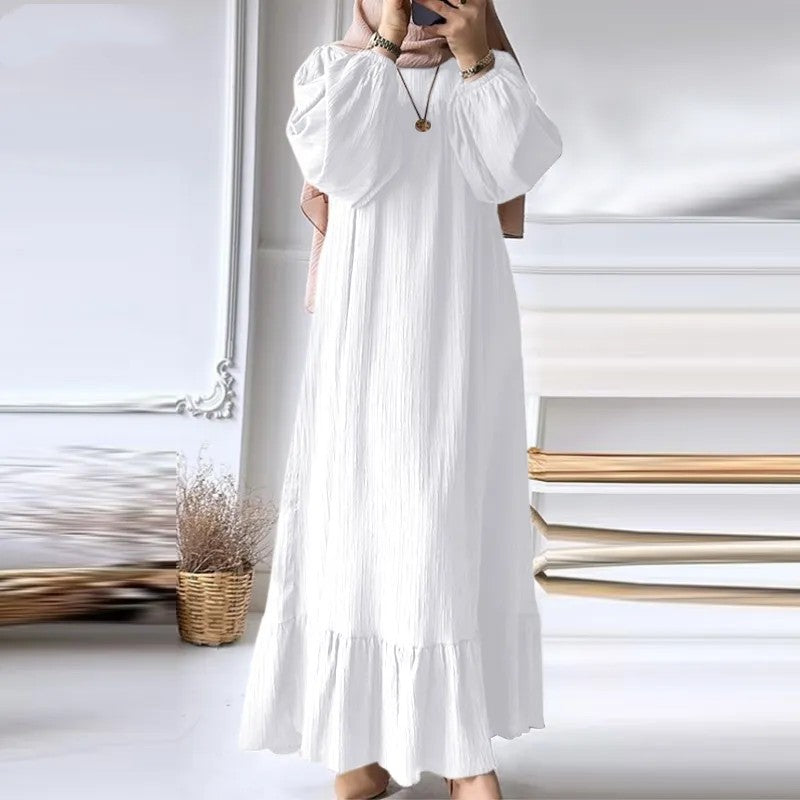 Vintage Solid Ruffled Hem Sun Dress