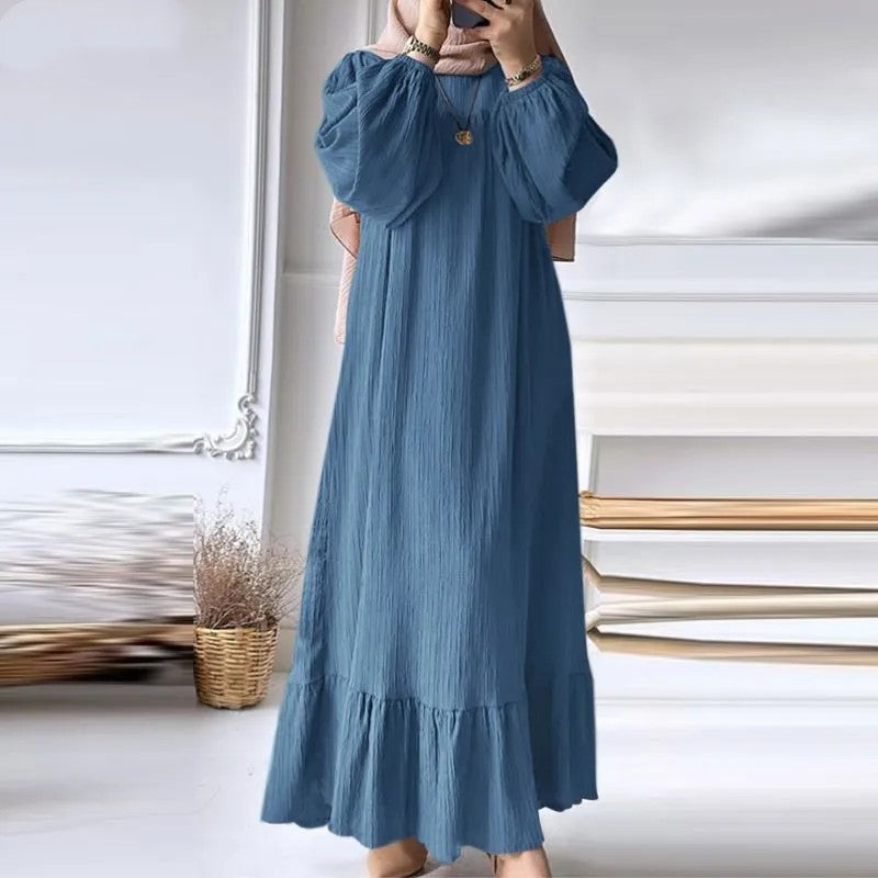 Vintage Solid Ruffled Hem Sun Dress